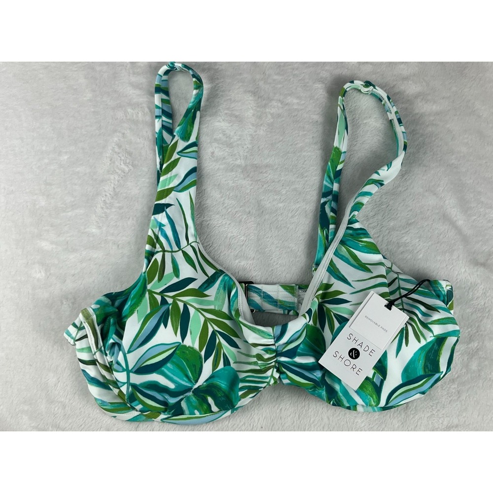 Shade & Shore Bralette Bikini Top Womens 36D Green Palm Leaf Underwire Swimwear
